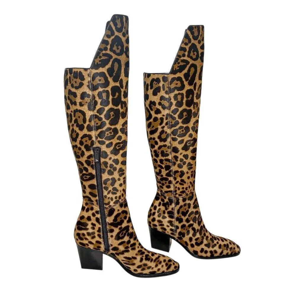 Christian Louboutin Morgan 70 Leopard Pony Hair Over The Knee OTK Boots EU 36